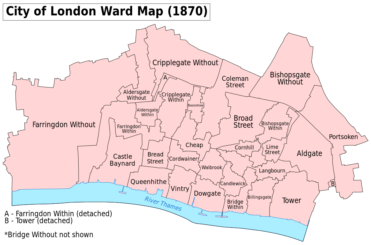 Le circoscrizioni della City of London nel 1870